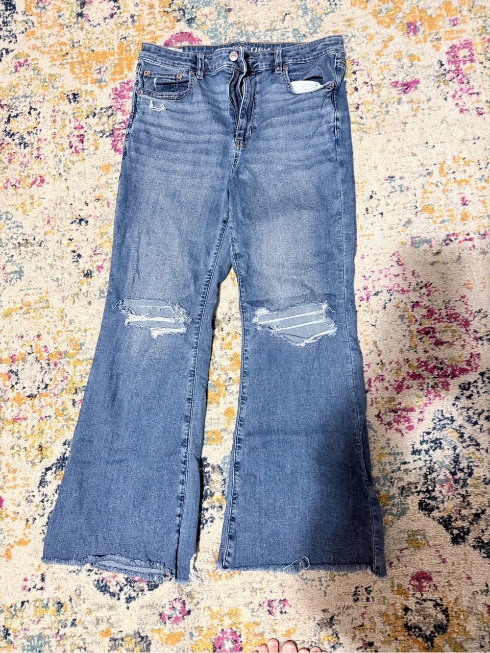 American Eagle Outfitters Light Blue Distressed Wide-Leg Jeans
